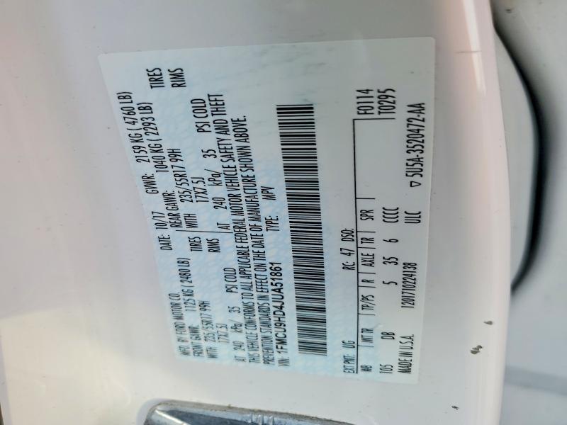 47779986 :رقم المزاد ، 1FMCU9HD4JUA51861 vin ، 2018 Ford Escape مزاد بيع