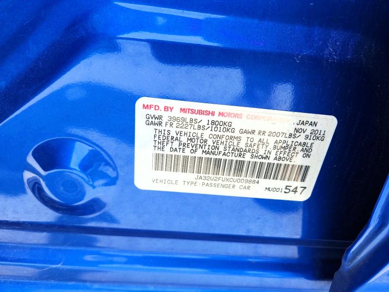 Продаж на аукціоні авто 2012 Mitsubishi Lancer, vin: JA32U2FUXCU009884, номер лоту: 47096206