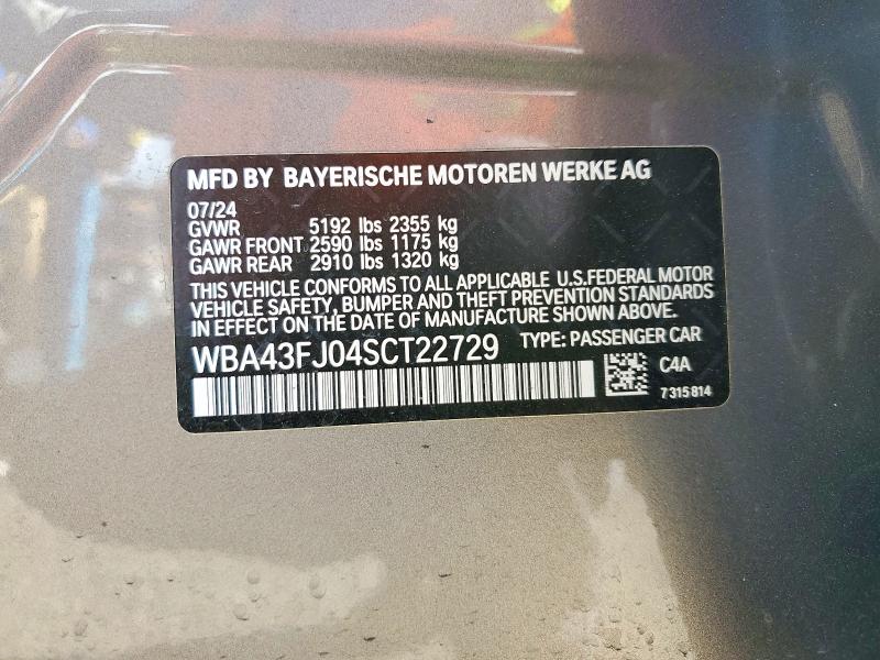45572156 :رقم المزاد ، WBA43FJ04SCT22729 vin ، 2025 Bmw 530 مزاد بيع