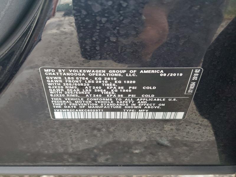79555075 :رقم المزاد ، 1V2WR2CA8KC602371 vin ، 2019 Volkswagen Atlas مزاد بيع