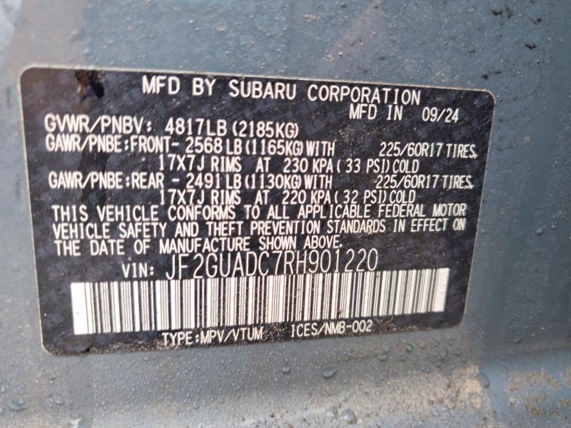 Продаж на аукціоні авто 2024 Subaru Crosstrek, vin: JF2GUADC7RH901220, номер лоту: 41951236