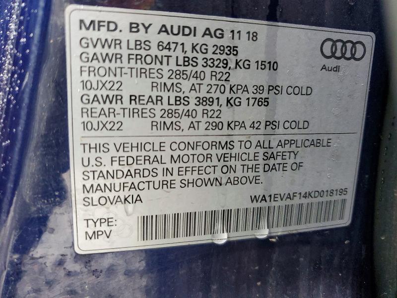 Продаж на аукціоні авто 2019 Audi Q8, vin: WA1EVAF14KD018195, номер лоту: 46164826