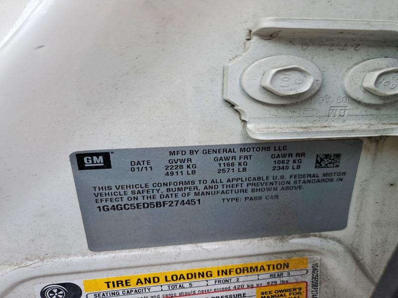 2011 Buick Lacrosse მანქანა იყიდება აუქციონზე, vin: 1G4GC5ED5BF274451, აუქციონის ნომერი: 47370406