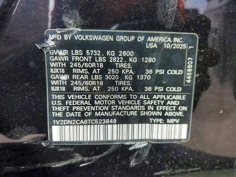 47930926 :رقم المزاد ، 1V2DN2CA6TC523849 vin ، 2026 Volkswagen Atlas مزاد بيع