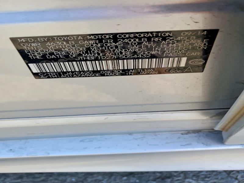 47220316 :رقم المزاد ، JTHBF1D27F5054432 vin ، 2015 Lexus Is 250 مزاد بيع
