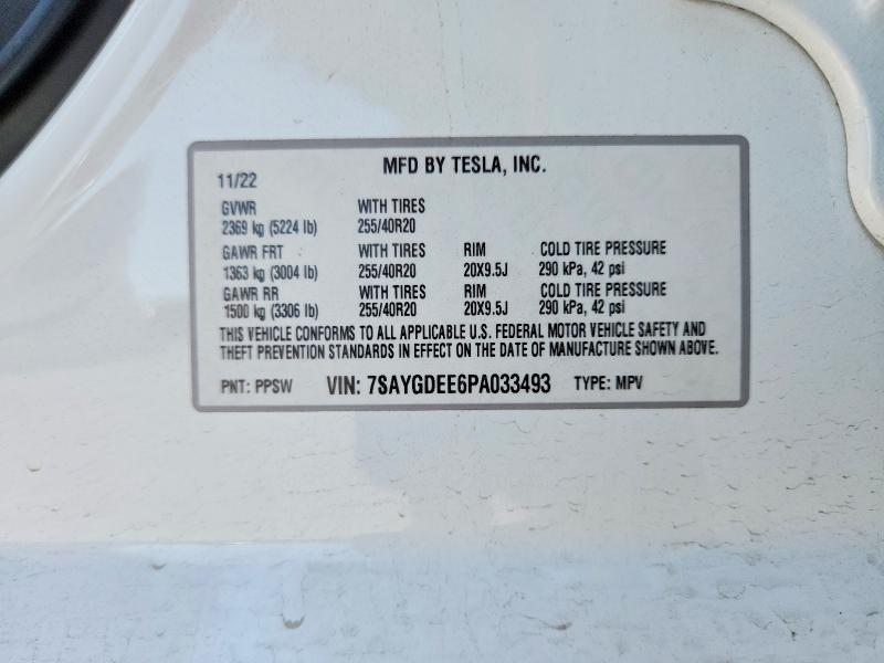 46930136 :رقم المزاد ، 7SAYGDEE6PA033493 vin ، 2023 Tesla Model Y مزاد بيع