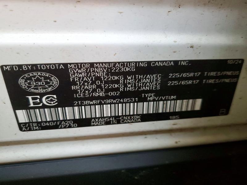 2024 Toyota Rav4 Hv მანქანა იყიდება აუქციონზე, vin: 2T3BWRFV9RW248531, აუქციონის ნომერი: 45550276