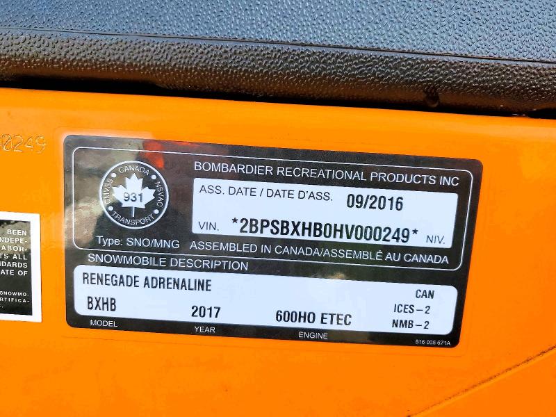 2017 Othr Other მანქანა იყიდება აუქციონზე, vin: 2BPSBXHB0HV000249, აუქციონის ნომერი: 41651486