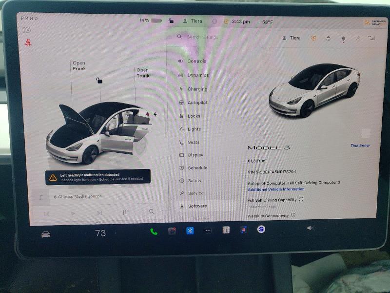 79269875 :رقم المزاد ، 5YJ3E1EA5NF175794 vin ، 2022 Tesla Model 3 مزاد بيع