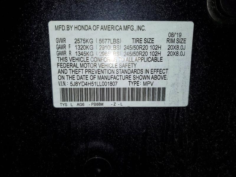 Продаж на аукціоні авто 2020 Acura Mdx, vin: 5J8YD4H51LL001807, номер лоту: 45681306