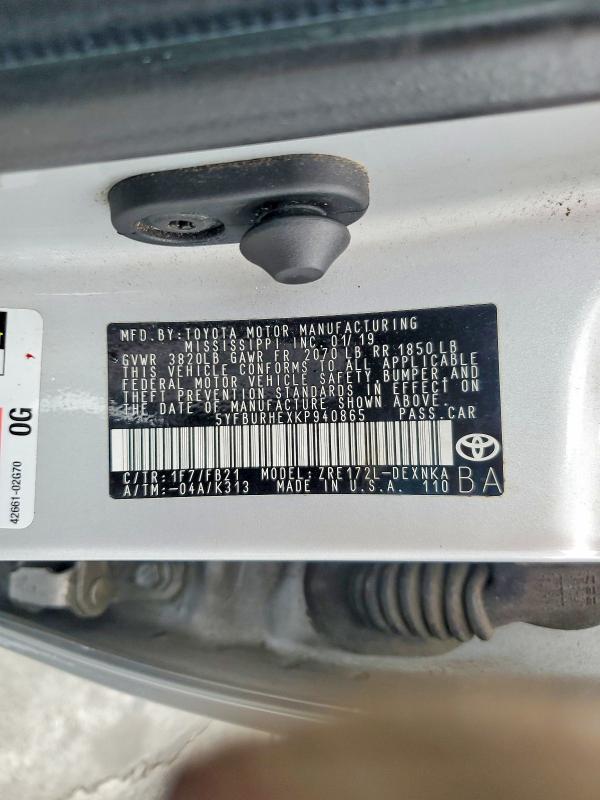 2019 Toyota Corolla მანქანა იყიდება აუქციონზე, vin: 5YFBURHEXKP940865, აუქციონის ნომერი: 48003346