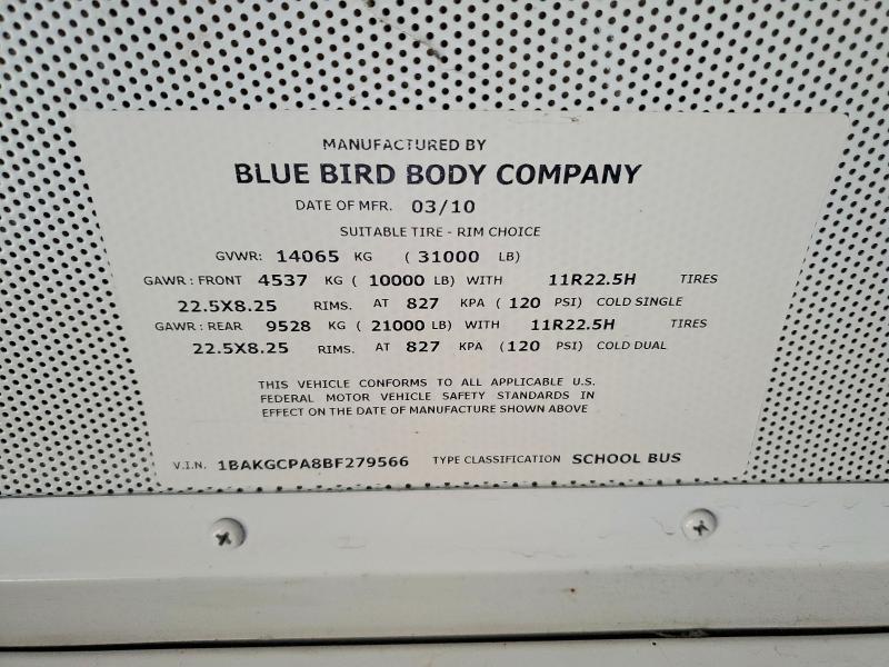 72399805 :رقم المزاد ، 1BAKGCPA8BF279566 vin ، 2011 Blubird School Bus / Transit Bus مزاد بيع