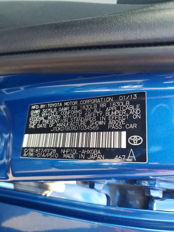 2013 Toyota Prius C მანქანა იყიდება აუქციონზე, vin: JTDKDTB3XD1034565, აუქციონის ნომერი: 47368526