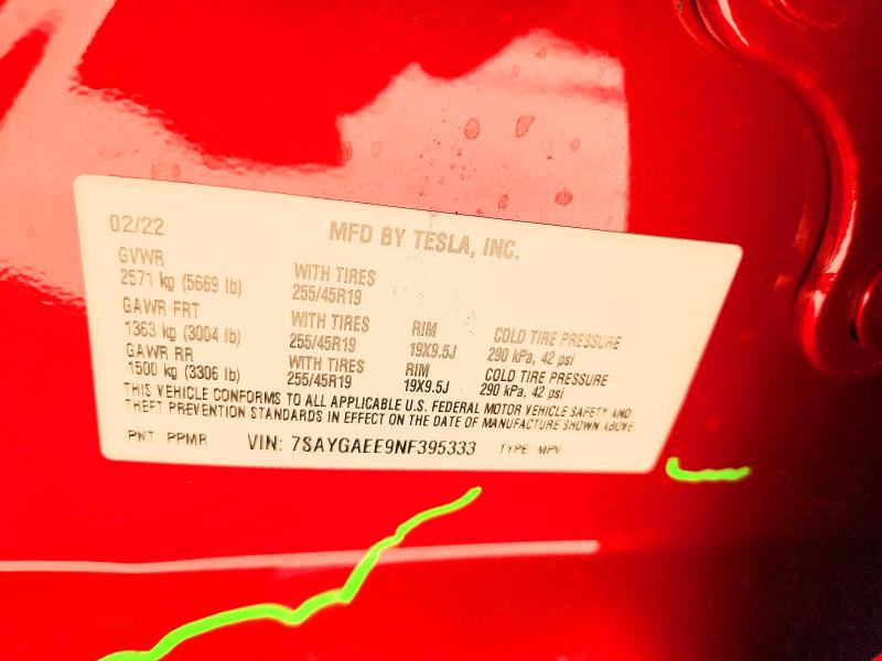 Aukcja sprzedaży 2022 Tesla Model Y, vin: 7SAYGAEE9NF395333, numer aukcji: 45830346