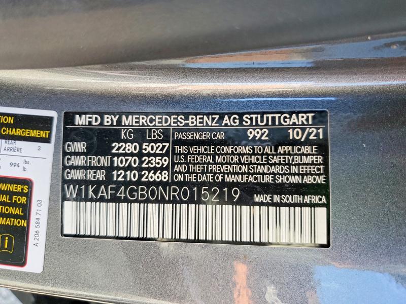Продажа на аукционе авто 2022 Mercedes-benz C, vin: W1KAF4GB0NR015219, номер лота: 41917846