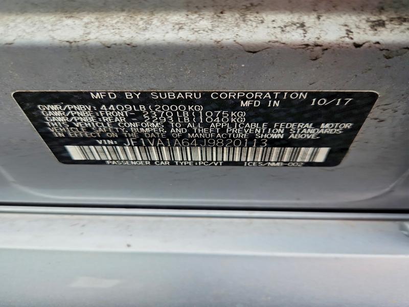 41767436 :رقم المزاد ، JF1VA1A64J9820113 vin ، 2018 Subaru Wrx مزاد بيع
