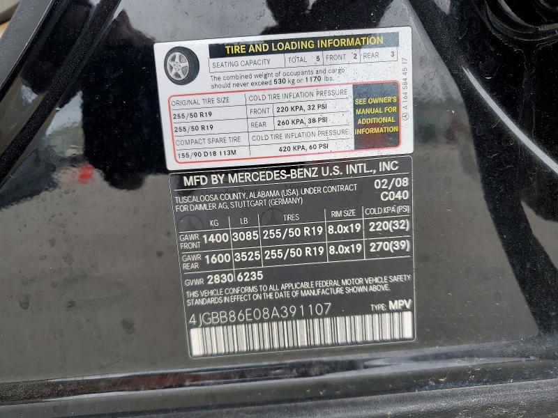 Aukcja sprzedaży 2008 Mercedes-benz Ml, vin: 4JGBB86E08A391107, numer aukcji: 76698165