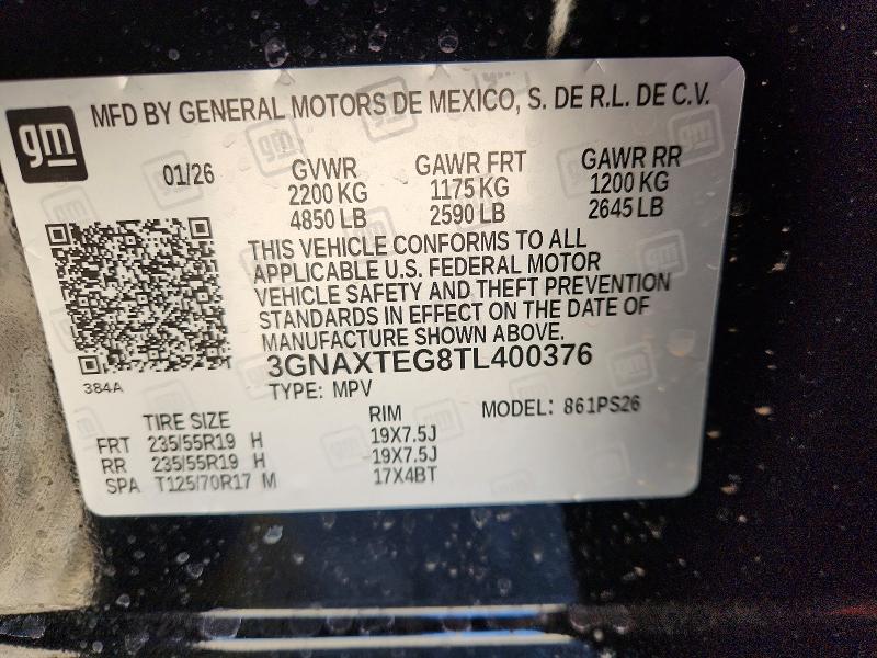 Aukcja sprzedaży 2026 Chevrolet Equinox, vin: 3GNAXTEG8TL400376, numer aukcji: 47968266