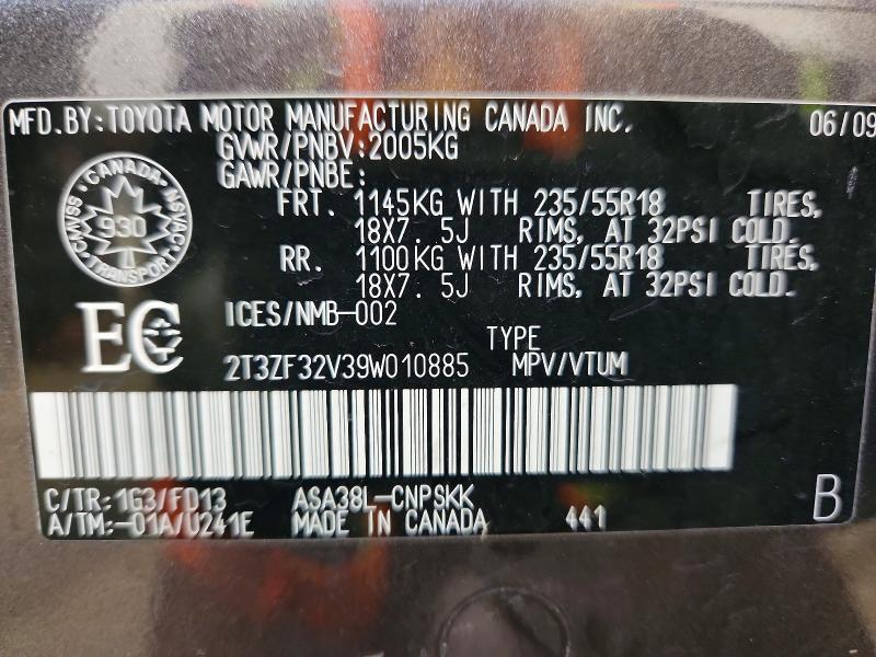 Aukcja sprzedaży 2009 Toyota Rav4, vin: 2T3ZF32V39W010885, numer aukcji: 45673856