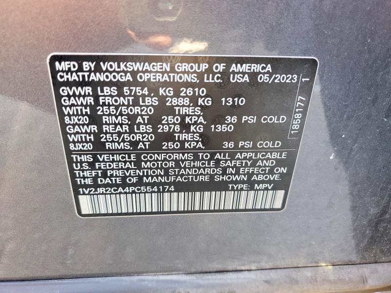 47297156 :رقم المزاد ، 1V2JR2CA4PC554174 vin ، 2023 Volkswagen Atlas مزاد بيع