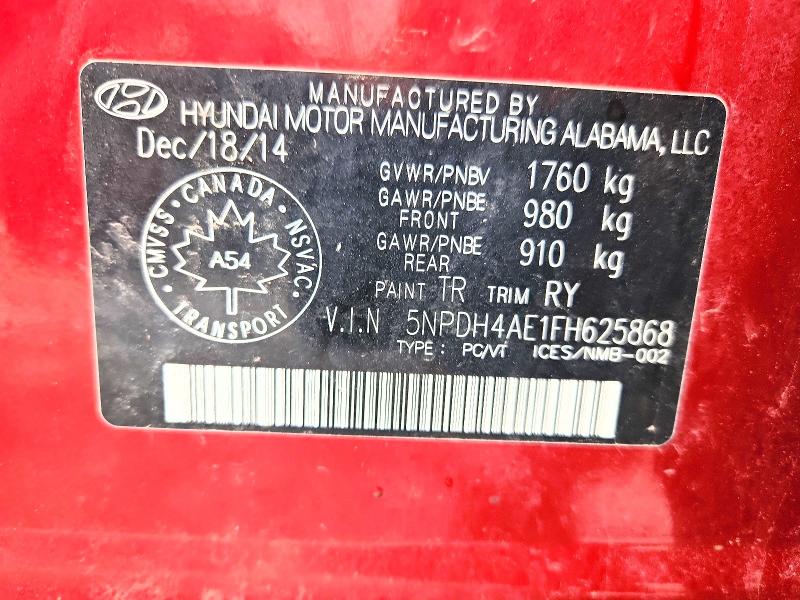 Aukcja sprzedaży 2015 Hyundai Elantra, vin: 5NPDH4AE1FH625868, numer aukcji: 46079356