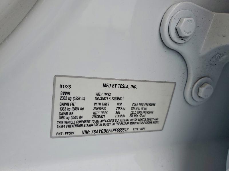 41910696 :رقم المزاد ، 7SAYGDEF5PF665512 vin ، 2023 Tesla Model Y مزاد بيع
