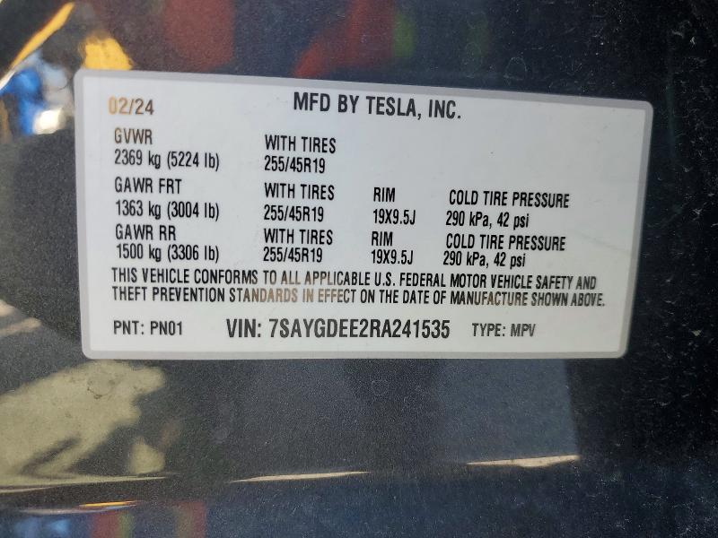 Продажа на аукционе авто 2024 Tesla Model Y, vin: 7SAYGDEE2RA241535, номер лота: 47287106
