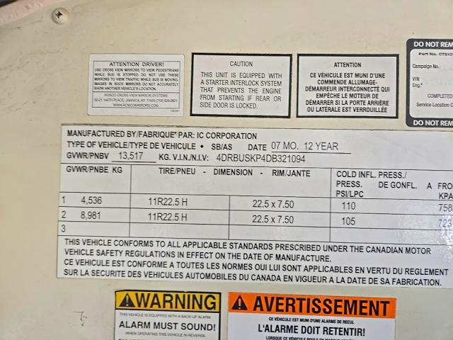 2013 Ic Corporation School Bus მანქანა იყიდება აუქციონზე, vin: 4DRBUSKP4DB321094, აუქციონის ნომერი: 79713195