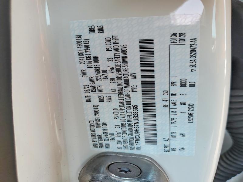 Auction sale of the 2022 Ford Escape, vin: 1FMCU9H67NUB28665, lot number: 47023496