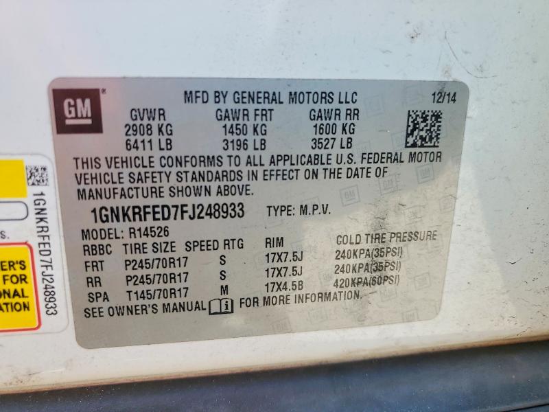 47474586 :رقم المزاد ، 1GNKRFED7FJ248933 vin ، 2015 Chevrolet Traverse مزاد بيع