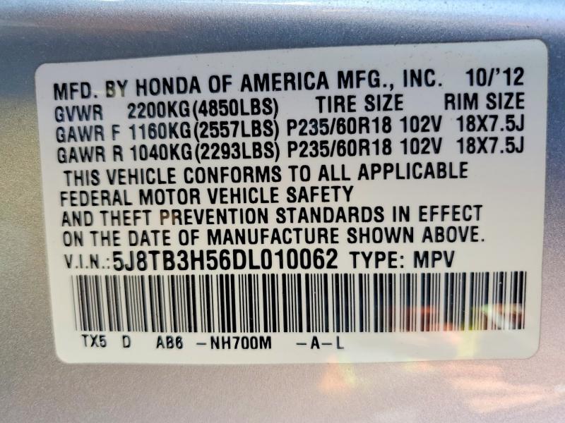 2013 Acura Rdx მანქანა იყიდება აუქციონზე, vin: 5J8TB3H56DL010062, აუქციონის ნომერი: 45860056