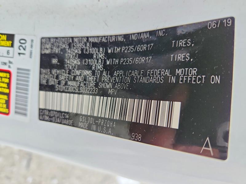 2020 Toyota Sienna მანქანა იყიდება აუქციონზე, vin: 5TDYZ3DC5LS032233, აუქციონის ნომერი: 48394406
