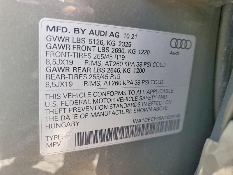 Продаж на аукціоні авто 2022 Audi Q3, vin: WA1DECF35N1039149, номер лоту: 46047576