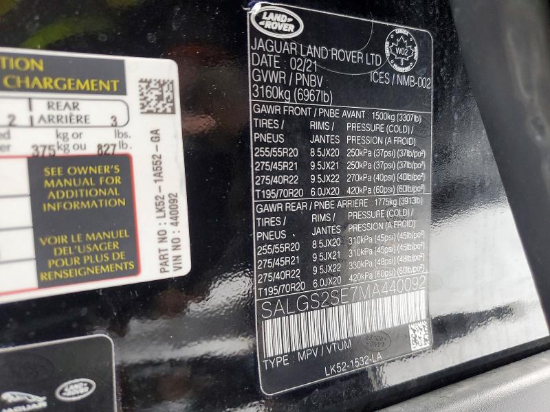 Auction sale of the 2021 Land Rover Range Rover, vin: SALGS2SE7MA440092, lot number: 77464805