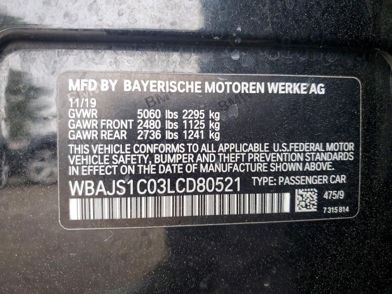 47231656 :رقم المزاد ، WBAJS1C03LCD80521 vin ، 2020 Bmw 540 مزاد بيع