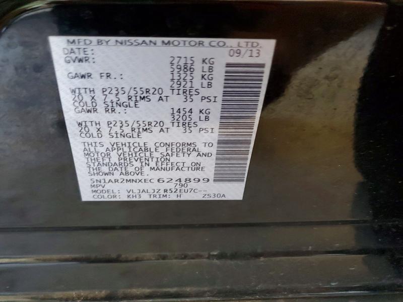 Aukcja sprzedaży 2014 Nissan Pathfinder, vin: 5N1AR2MNXEC624899, numer aukcji: 45611166