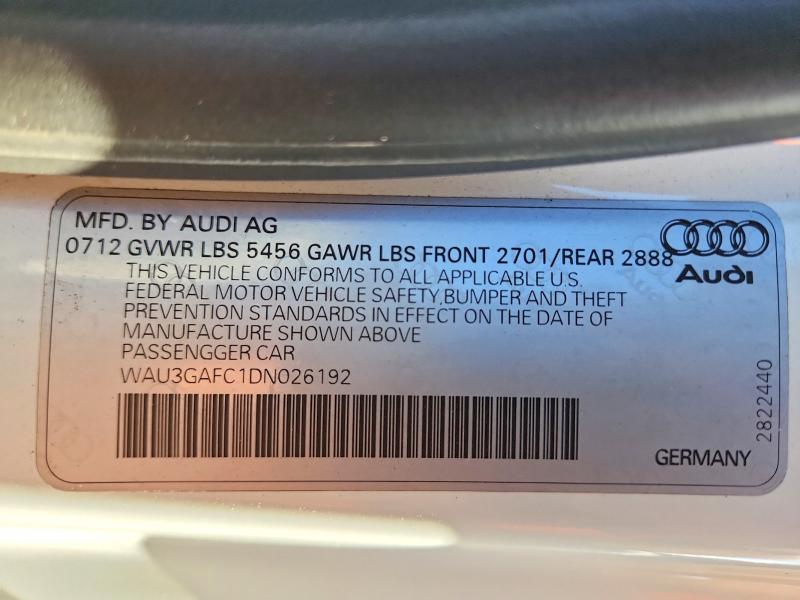 47024786 :رقم المزاد ، WAU3GAFC1DN026192 vin ، 2013 Audi A7 مزاد بيع