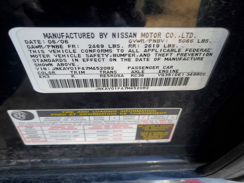46907836 :رقم المزاد ، JNKAY01F47M452082 vin ، 2007 Infiniti M35 مزاد بيع