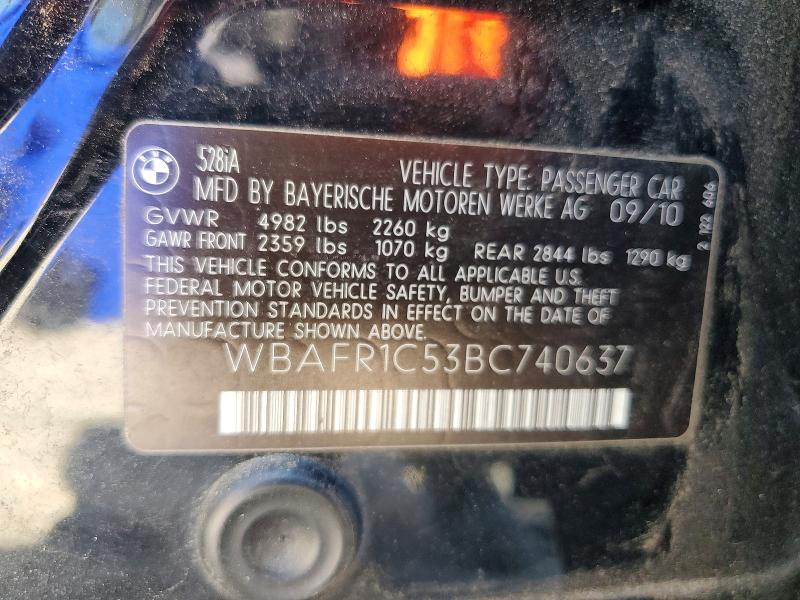 Aukcja sprzedaży 2011 Bmw 528, vin: WBAFR1C53BC740637, numer aukcji: 46040876