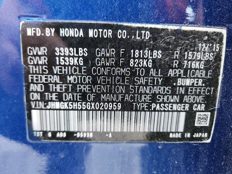 Aukcja sprzedaży 2016 Honda Fit, vin: JHMGK5H55GX020959, numer aukcji: 47258726