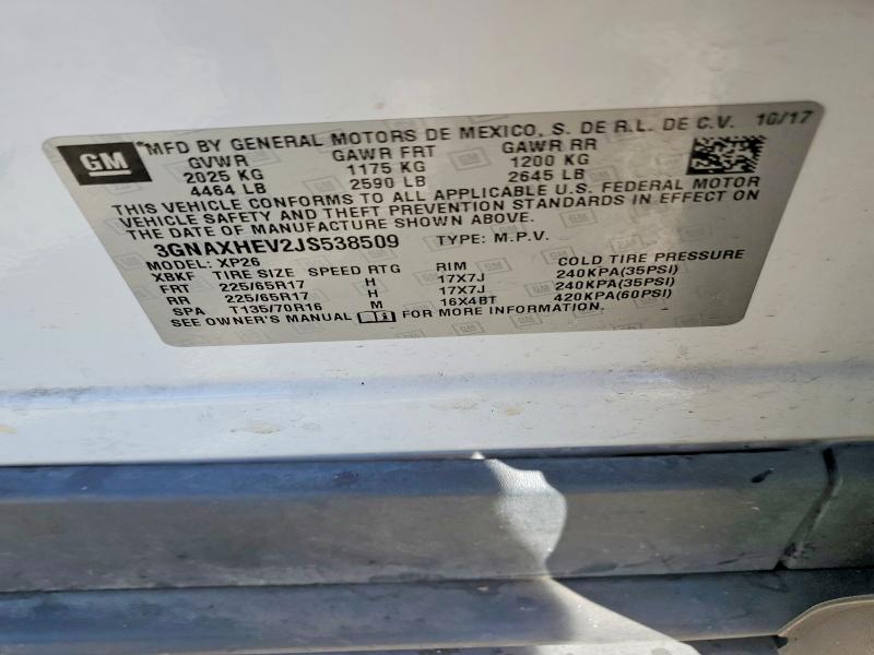 2018 Chevrolet Equinox მანქანა იყიდება აუქციონზე, vin: 3GNAXHEV2JS538509, აუქციონის ნომერი: 46318296