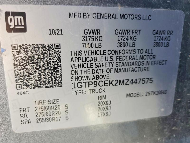 Продажа на аукционе авто 2021 Gmc Sierra, vin: 1GTP9CEK2MZ447575, номер лота: 46549166