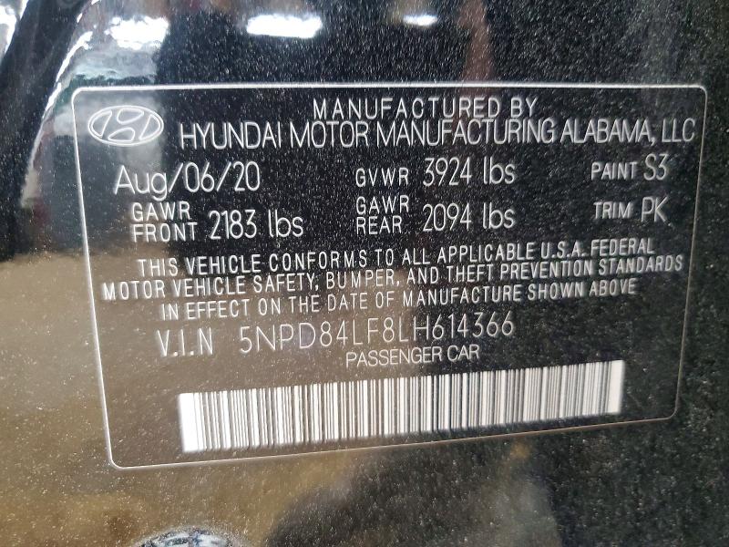 2020 Hyundai Elantra მანქანა იყიდება აუქციონზე, vin: 5NPD84LF8LH614366, აუქციონის ნომერი: 45833916