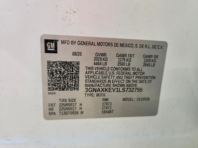Продажа на аукционе авто 2020 Chevrolet Equinox, vin: 3GNAXKEV1LS732755, номер лота: 47357776