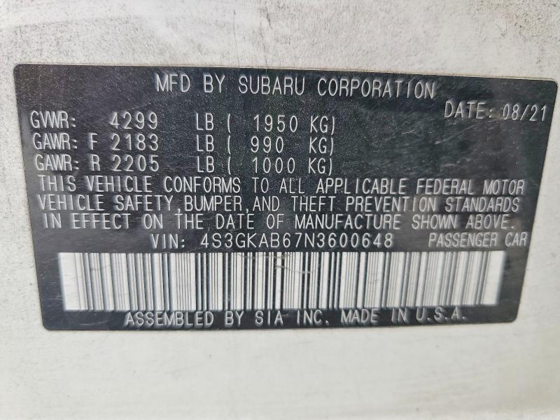Продажа на аукционе авто 2022 Subaru Impreza, vin: 4S3GKAB67N3600648, номер лота: 41830286