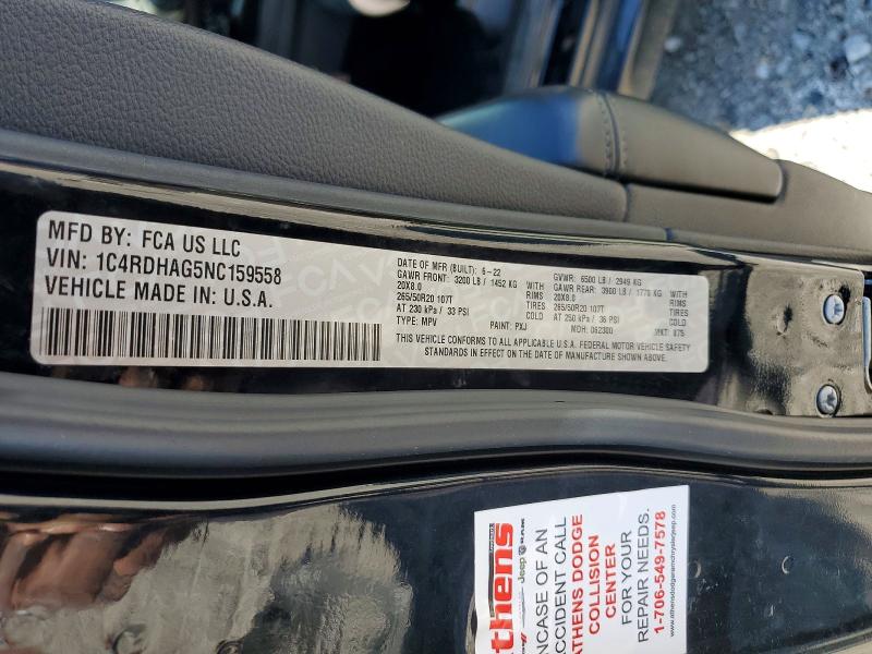72428715 :رقم المزاد ، 1C4RDHAG5NC159558 vin ، 2022 Dodge Durango مزاد بيع