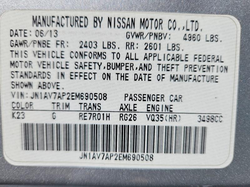 Aukcja sprzedaży 2014 Infiniti Q50 Hybrid, vin: JN1AV7AP2EM690508, numer aukcji: 45679996