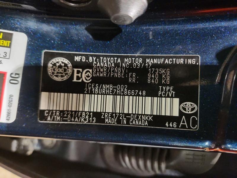 47506346 :رقم المزاد ، 2T1BURHE7HC866748 vin ، 2017 Toyota Corolla مزاد بيع
