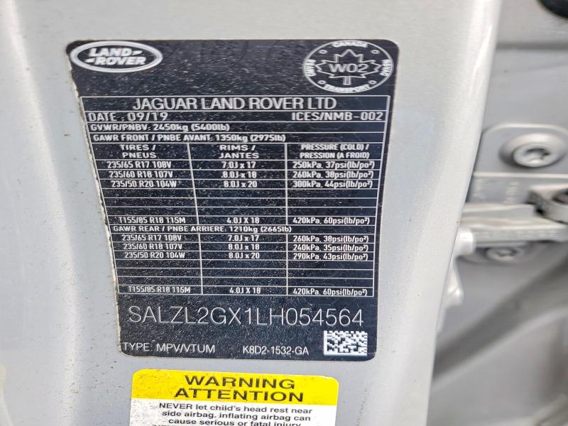 45527106 :رقم المزاد ، SALZL2GX1LH054564 vin ، 2020 Land Rover Range Rover Evoque مزاد بيع