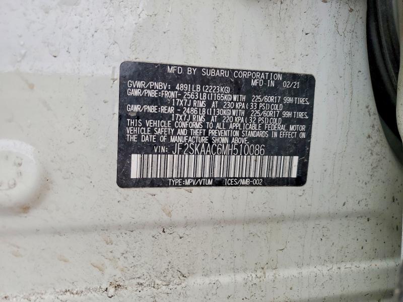 Продаж на аукціоні авто 2021 Subaru Forester, vin: JF2SKAAC6MH510086, номер лоту: 47572936